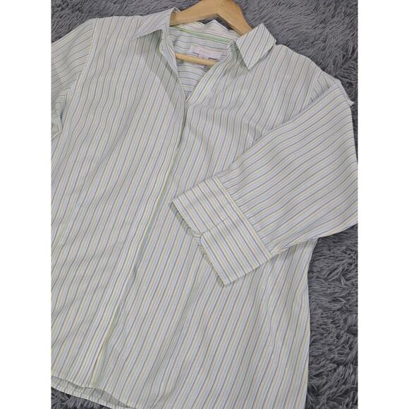 Chico's Size 3 Women's Green Metallic Striped Button Up Shirt Size XL No- Iron - Picture 3 of 7